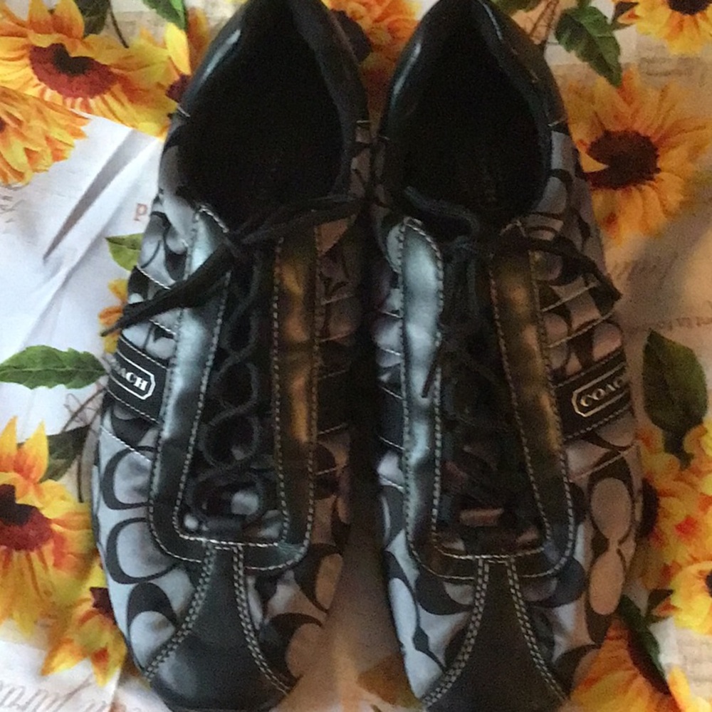 Coach Silk-like Tennis Shoes Size 9 Black and Gray Signature C